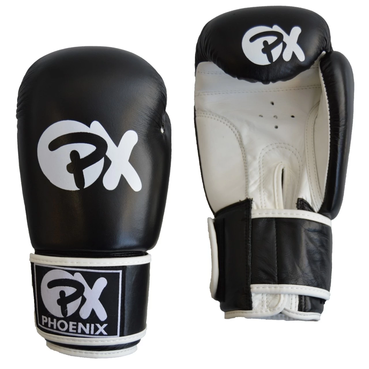 PHOENIX PX Boxhandschuhe Schwarz-weiß Leder 1 PHOENIX PX Boxhandschuhe Schwarz-weiß Leder
