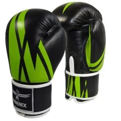 PHOENIX Thai Boxhandschuh, Leder,schwarz-grün -Kampfsportausrüstung 100 BH68 PHOENIX Thai Boxhandschuh Lederschwarz gruen 14oz 1 1280x1280