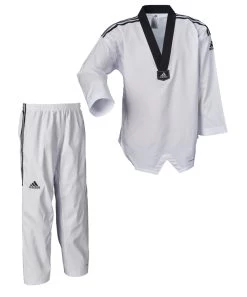 Adidas Taekwondoanzug, Adi Fighter Eco Mit Streifen, Schwarzes Revers